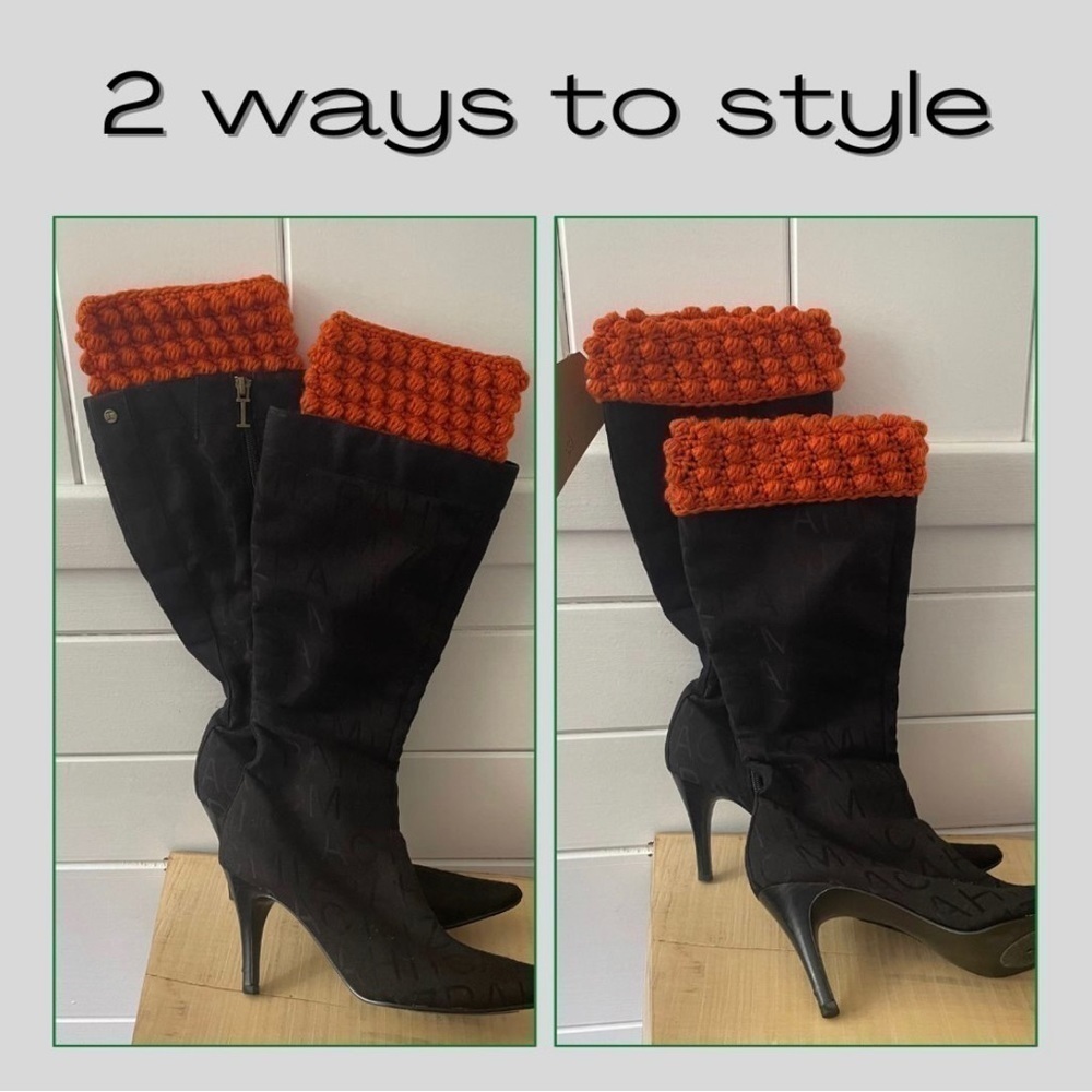 $15 SALE Handmade Extra Warm Ribbed Boot Cuffs Vanilla Creme 12" Crochet Wool - Picture 3 of 4